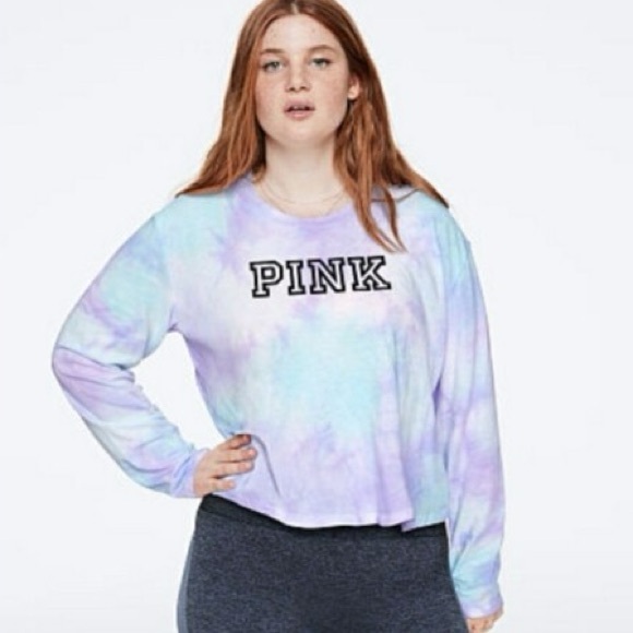 Victoria's Secret PINK‎ Tie Dye Logo Long Sleeve Top Size Large - Picture 1 of 7